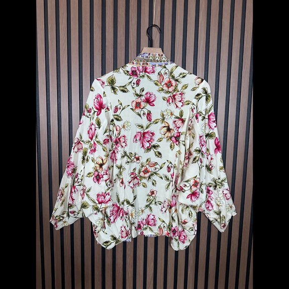 Akemi Kin Top OS Womens Ivory Vine Floral Open Front Cardigan - Picture 2 of 7